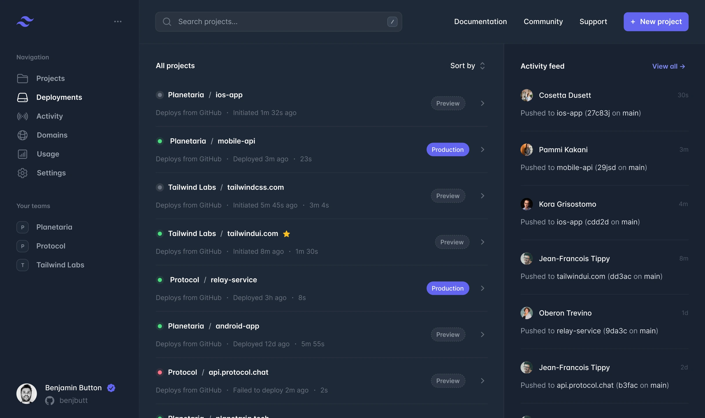 Capture d’un tableau de bord web moderne